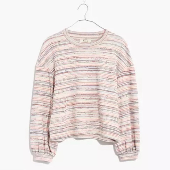 Madewell Rainbow Stripe Bubble Sleeve Crop Top Large Soft Girl Cozy Coastal - Picture 5 of 6